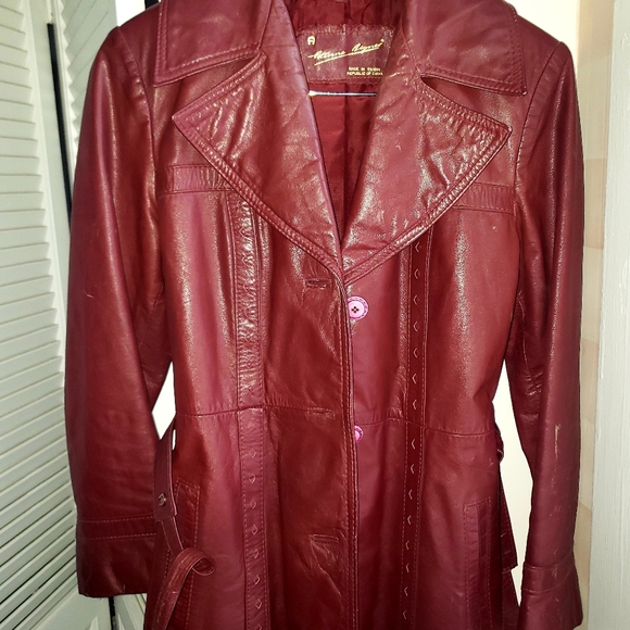 VINTAGE AGNER BELTED JACKET OXBLOOD SZ 10 - Picture 11 of 15